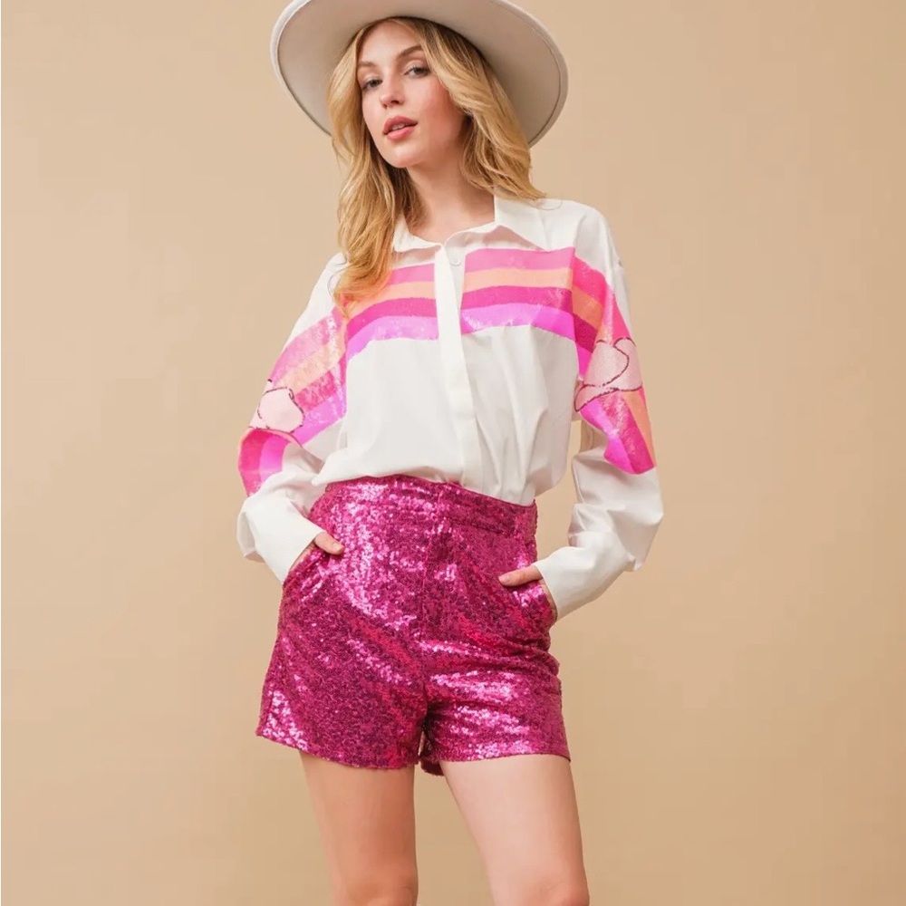 Pink Sequin Women's Shorts